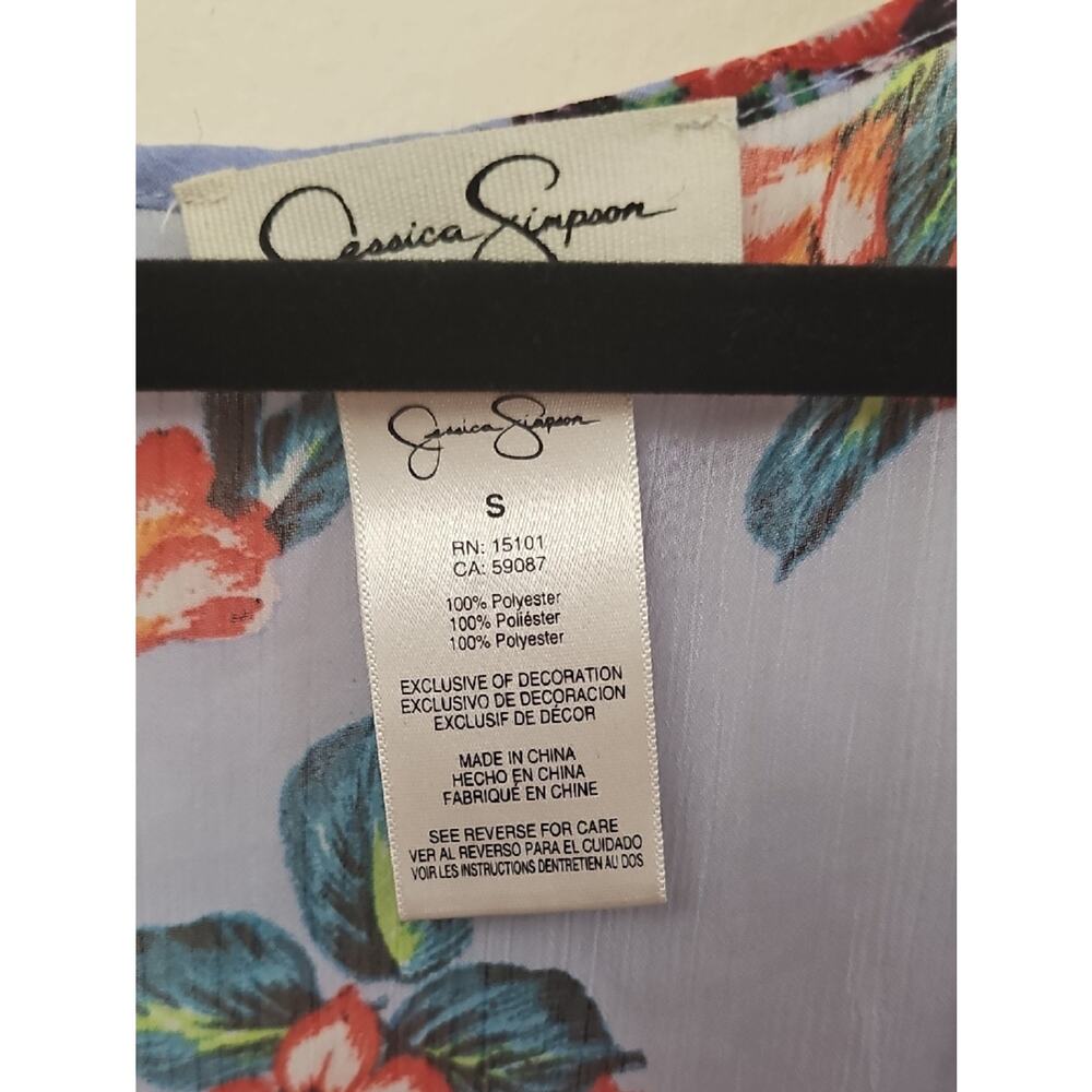 Jessica Simpson Pale Blue Floral Tie-Front Sheer Tunic Or Cover Up SZ S - Picture 3 of 7